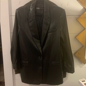 Zara Sleek Black Faux Leather Jacket